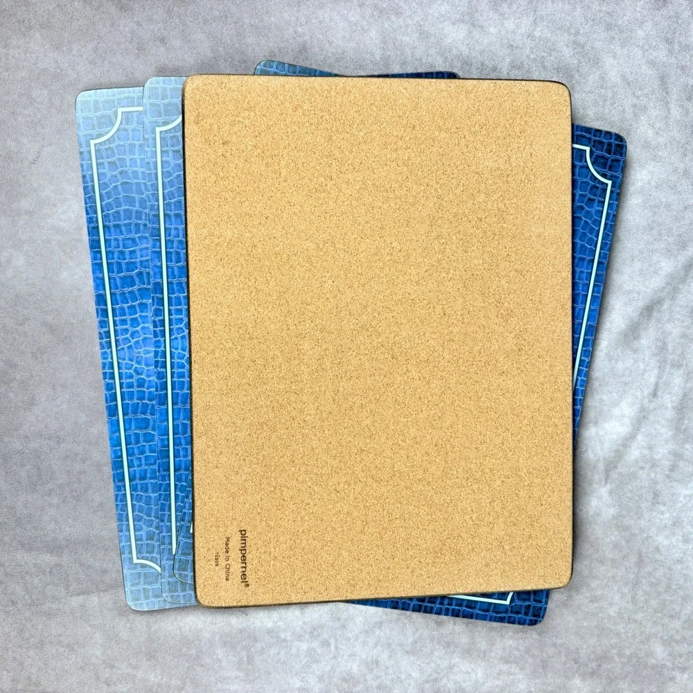 Pimpernel Blue Croc Leather Looking Placemats Set of 4 Cork Back Heat Resistant